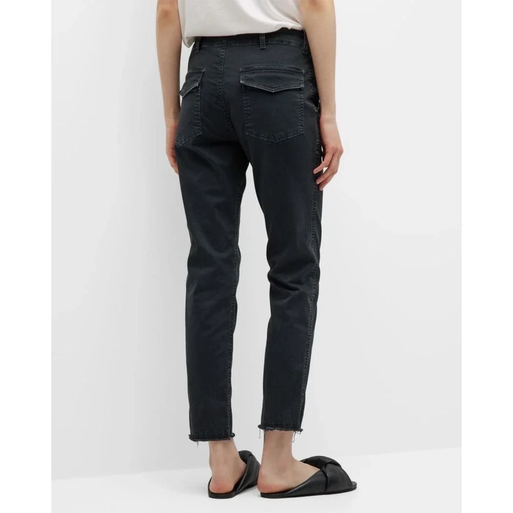 Nili Lotan Jenna Pants Washed Black High Rise Crop Raw Hem Size 2